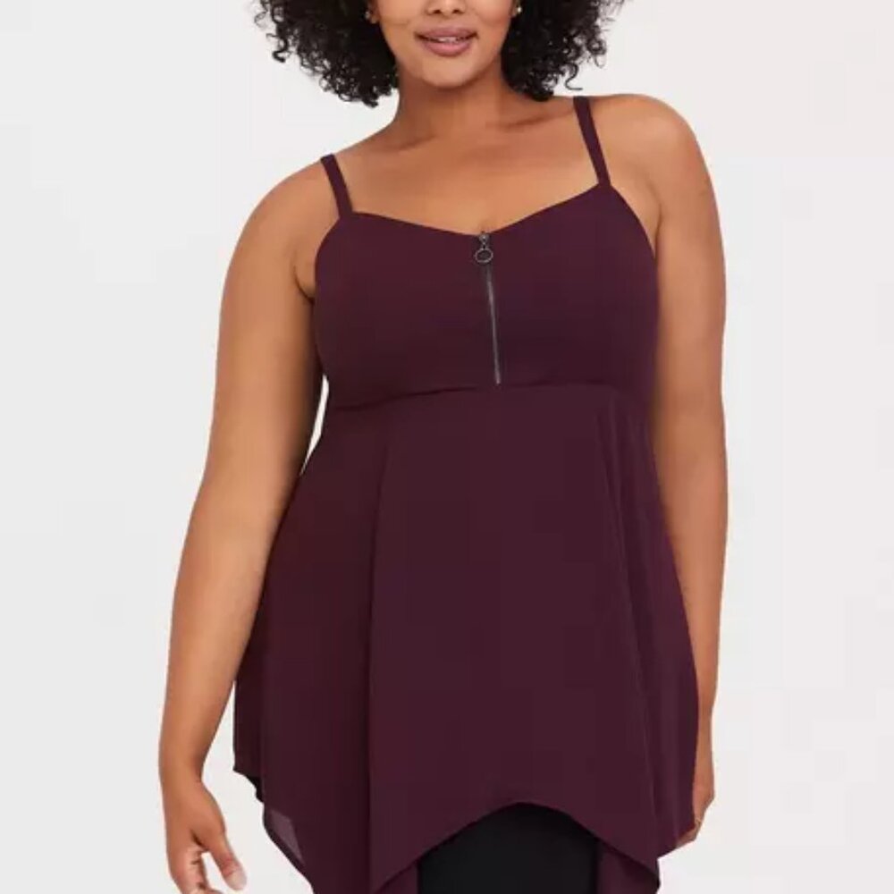 Torrid Georgette Babydoll Hanky-Hem Cami – Winetasting – Size 0